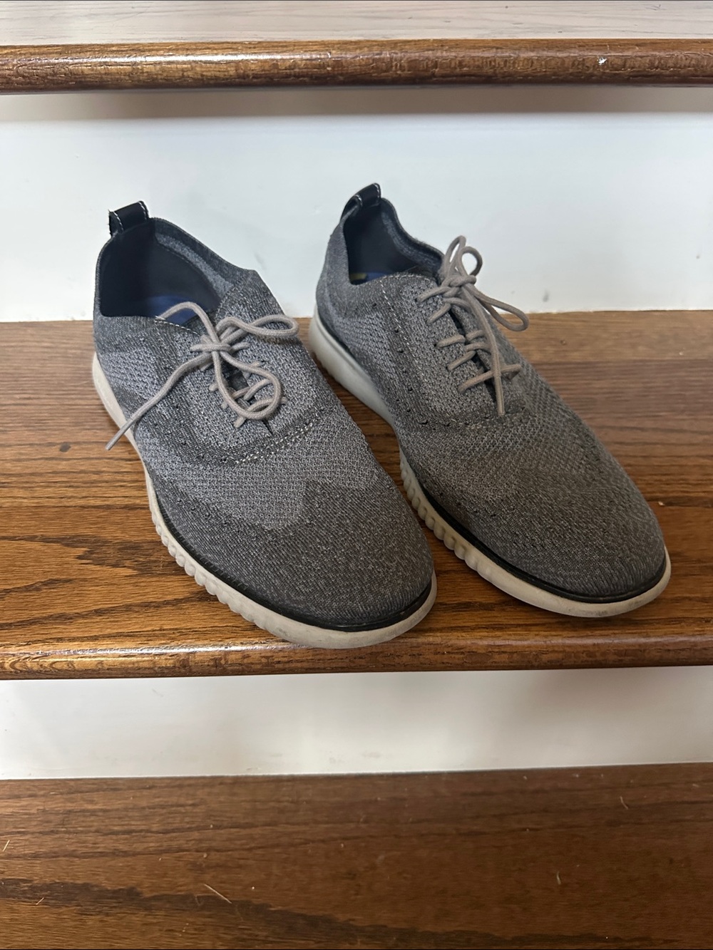 Cole Haan Gray Knit Derby Sneakers with White Sole